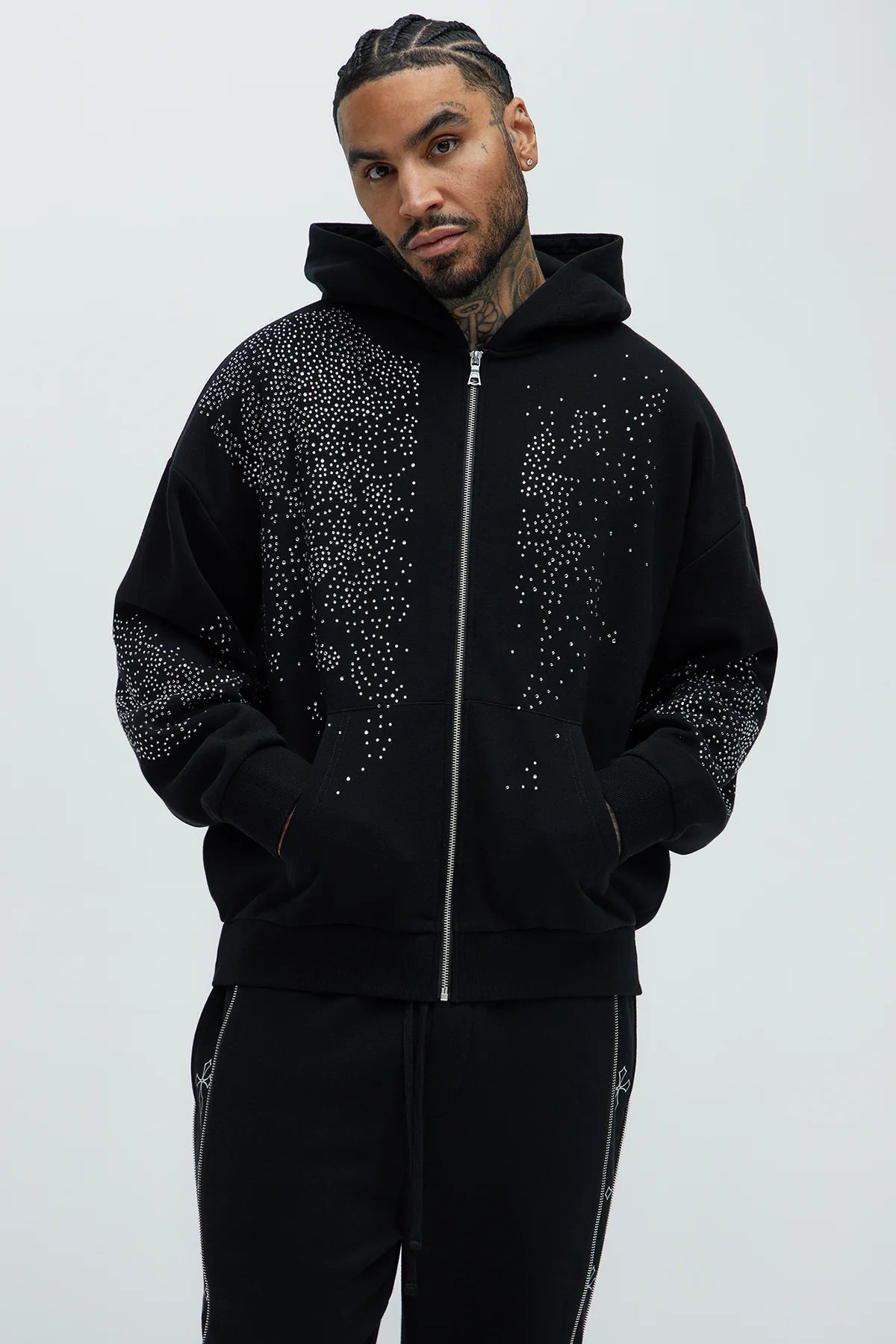 Rhinestone Oversized Black Hoodie