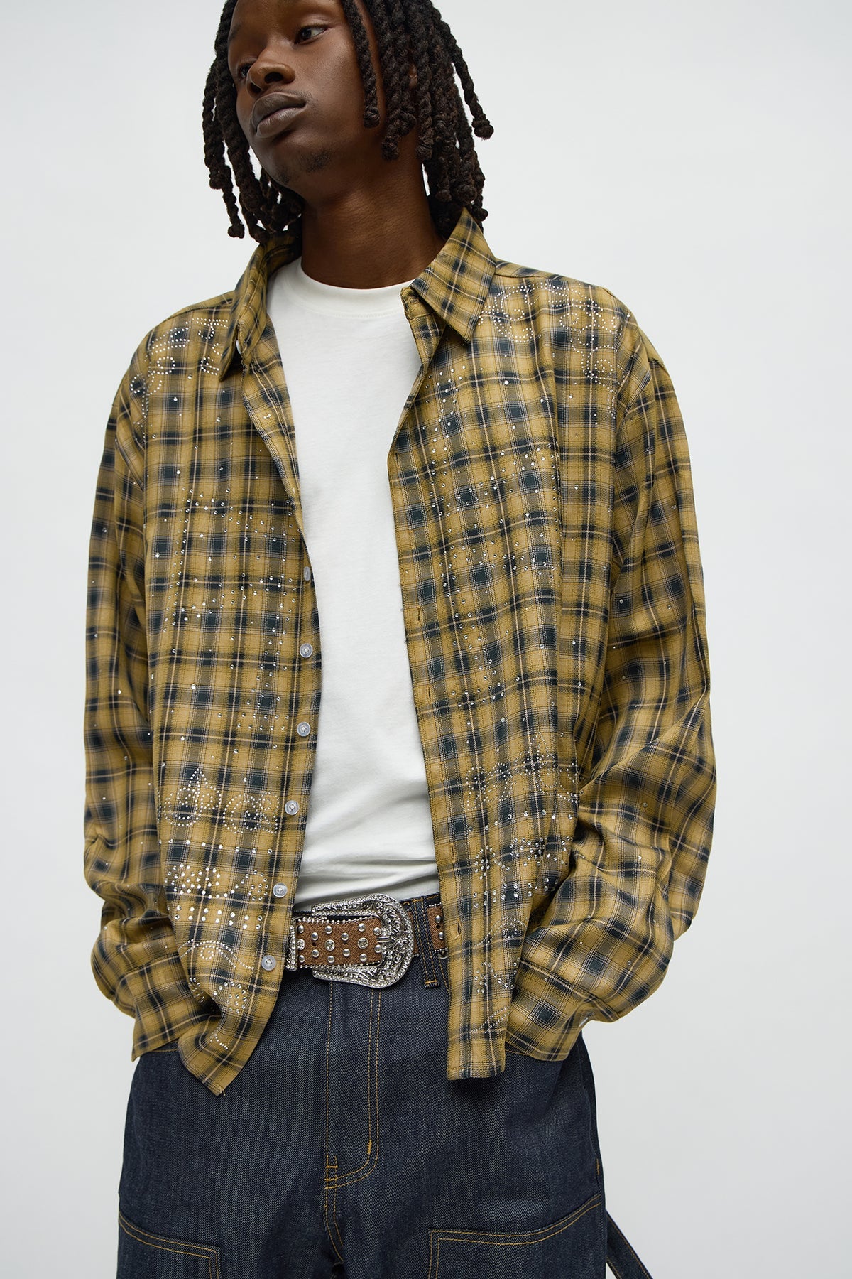 Brown And Blue Rhinestone Flannel