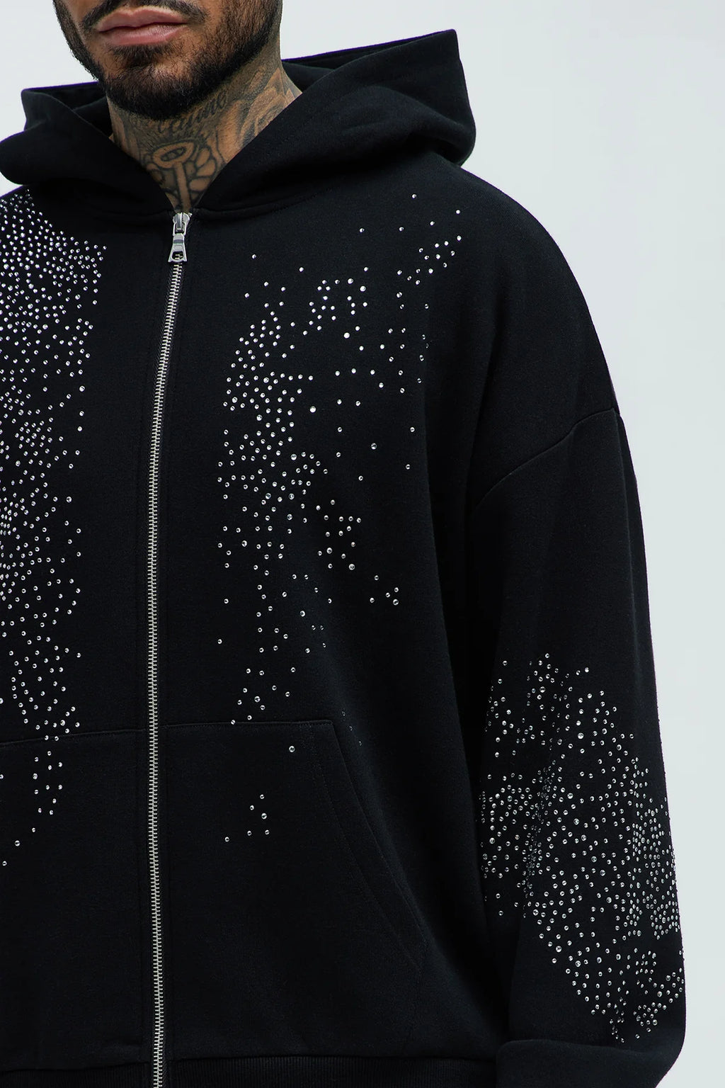 Rhinestone Oversized Black Hoodie