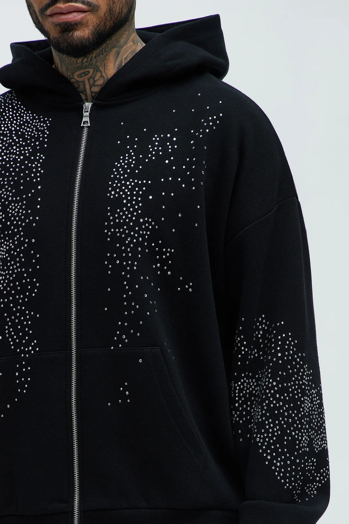 Rhinestone Oversized Black Hoodie
