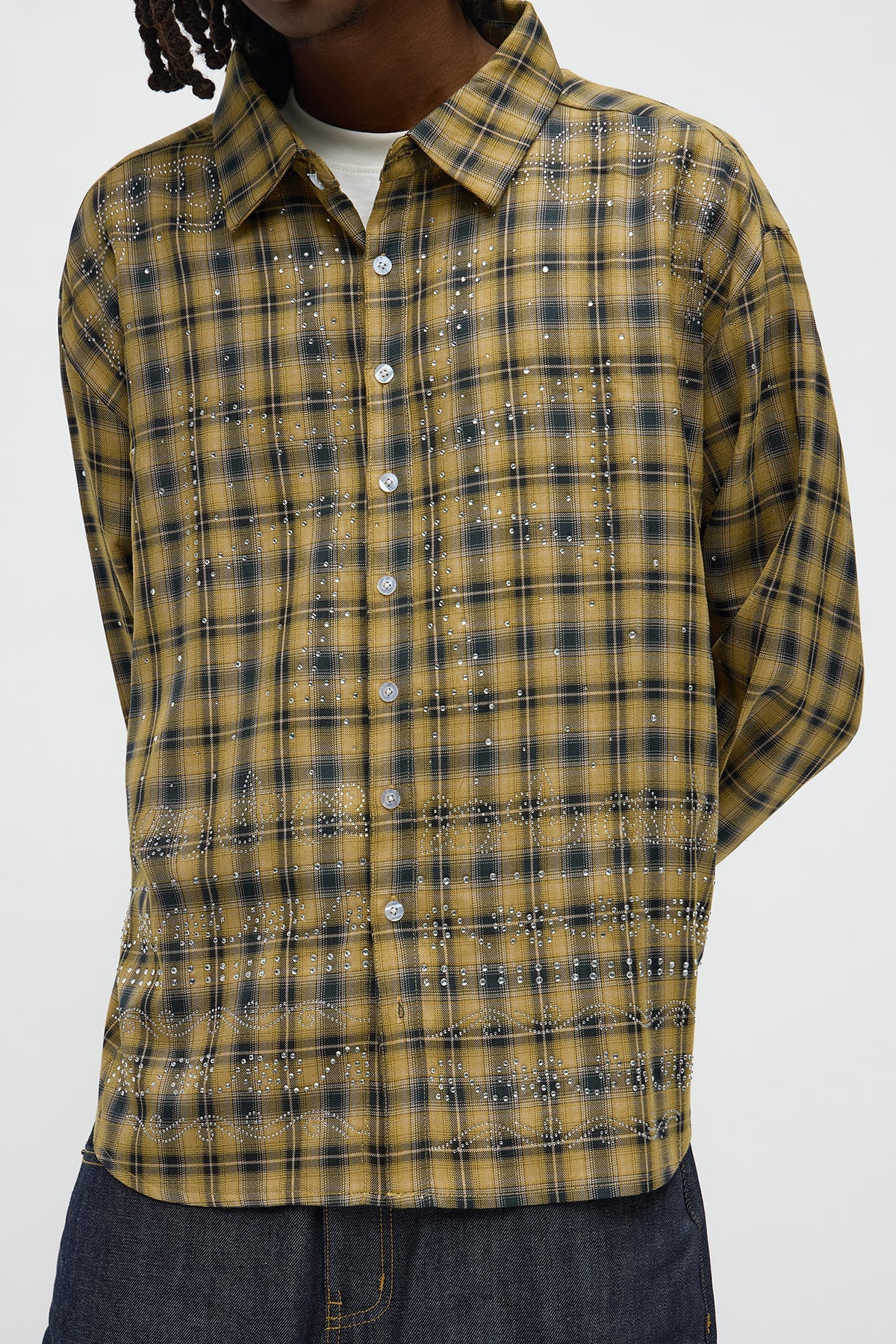 Brown And Blue Rhinestone Flannel