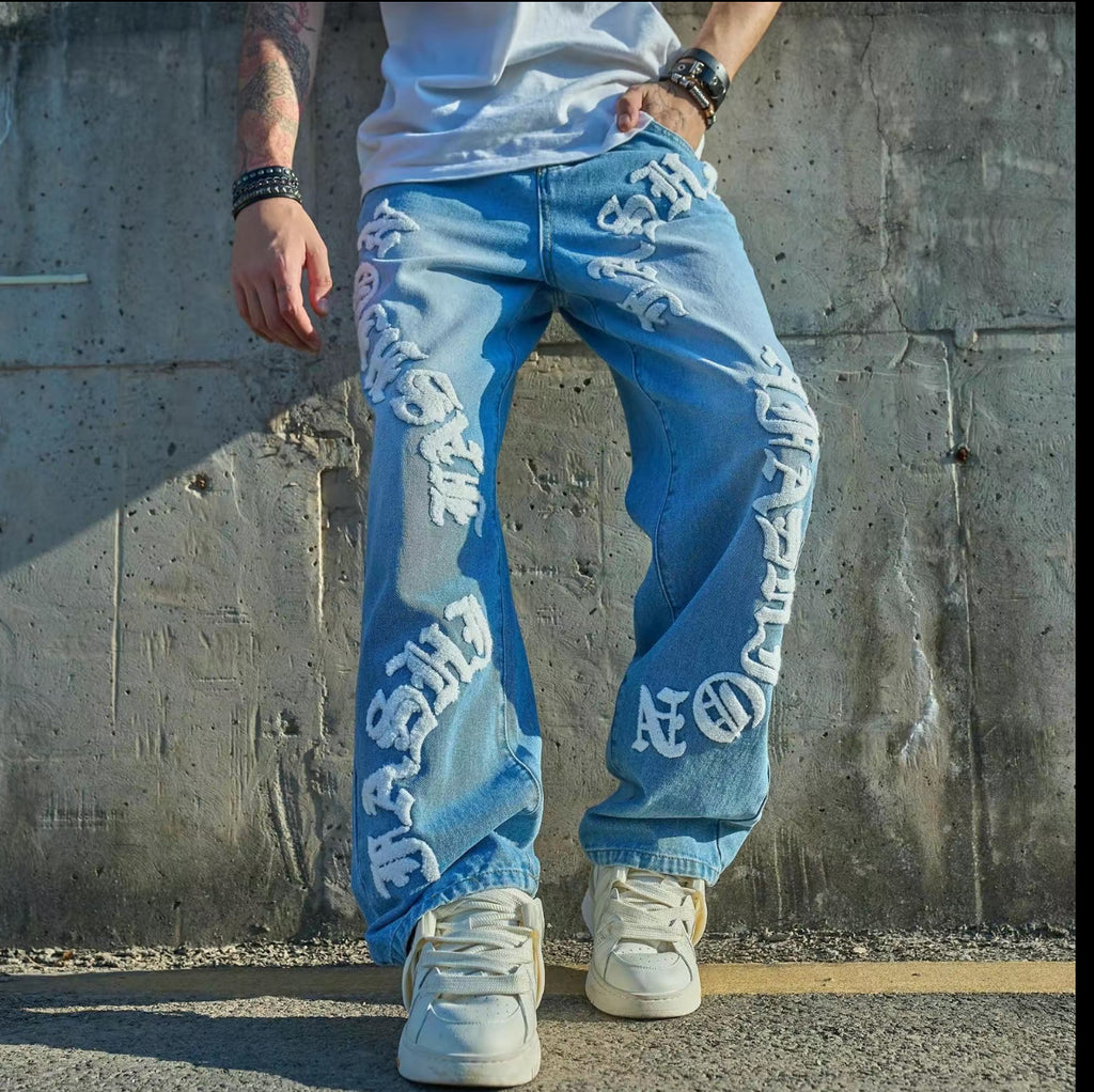 Men's Baggy Denim Jeans With Embroidery