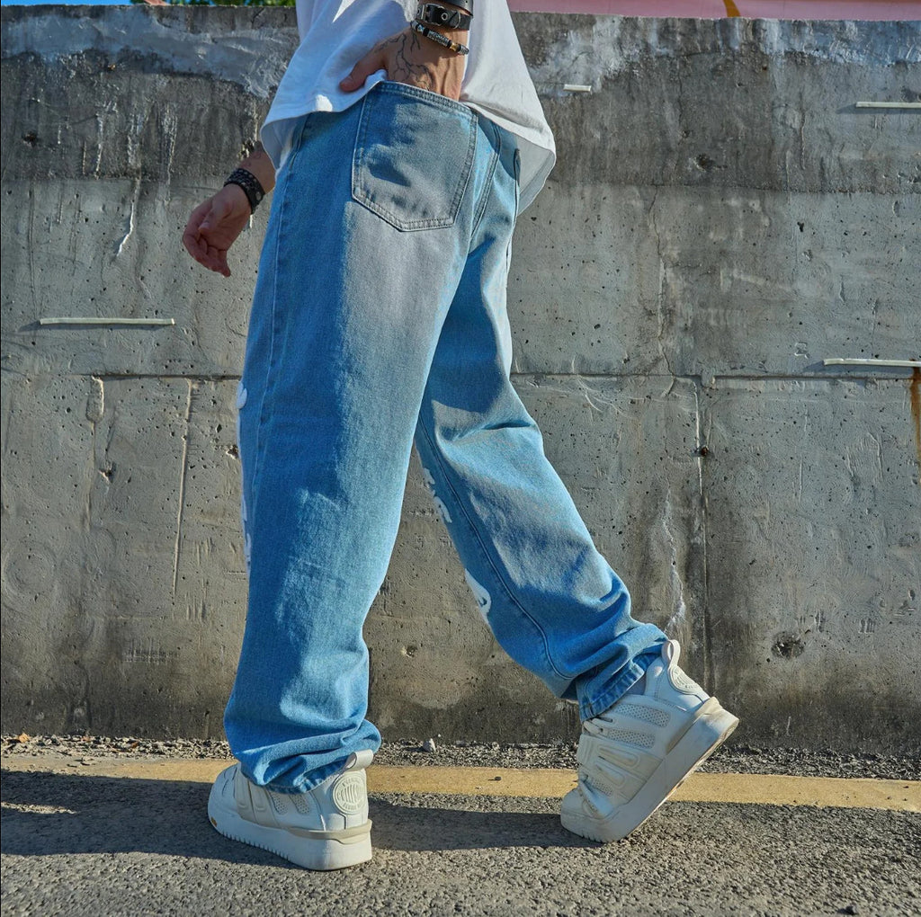 Men's Baggy Denim Jeans With Embroidery