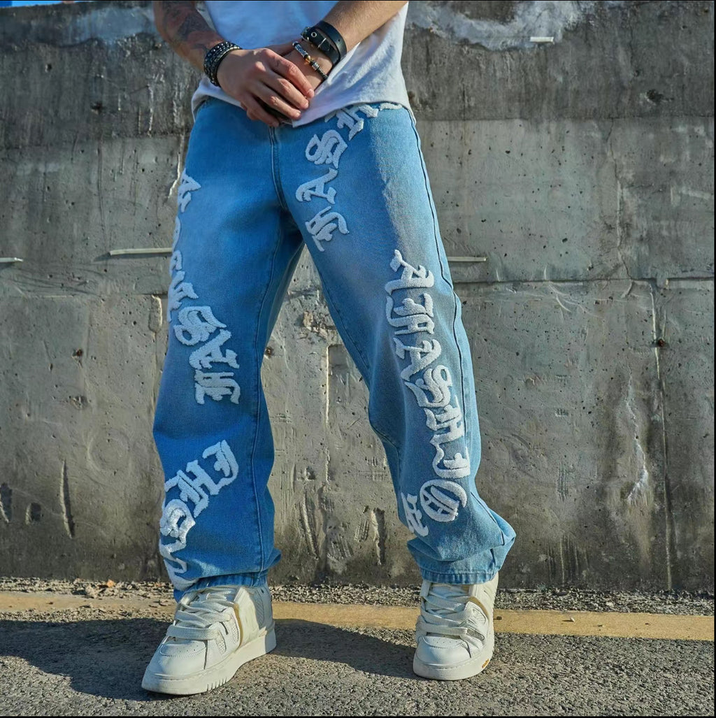 Men's Baggy Denim Jeans With Embroidery
